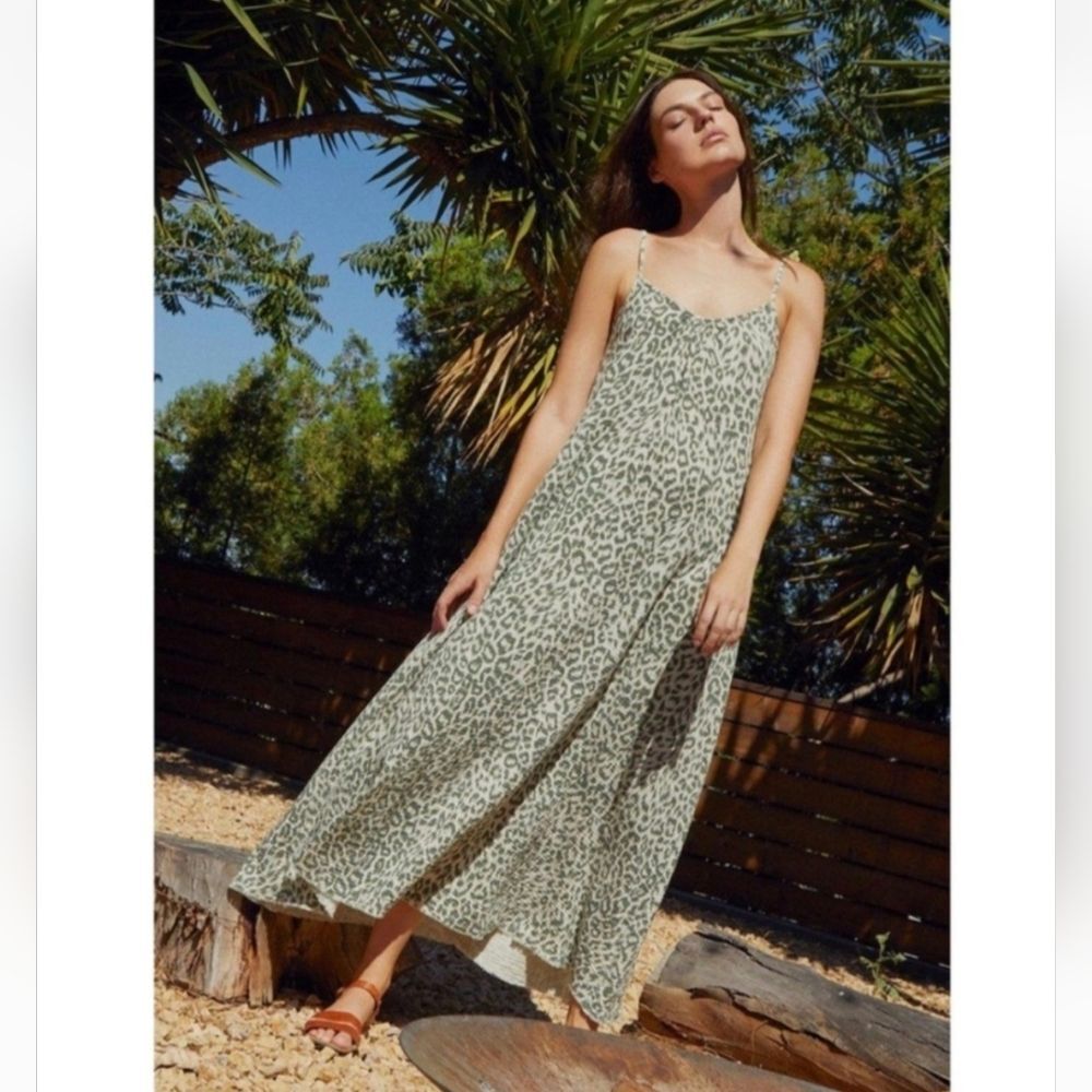 NATION Ltd Leopard Lila Maxi Dress Soft Gauzy Cotton